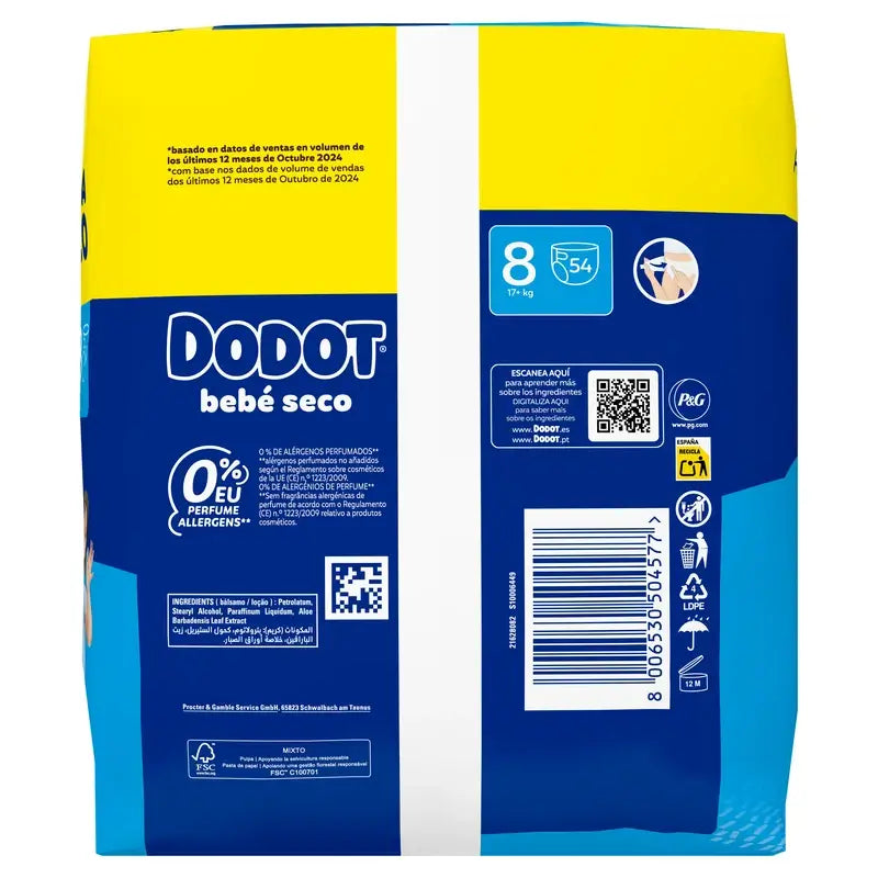 Dodot Bebé-Seco Size 8, 54 nappies