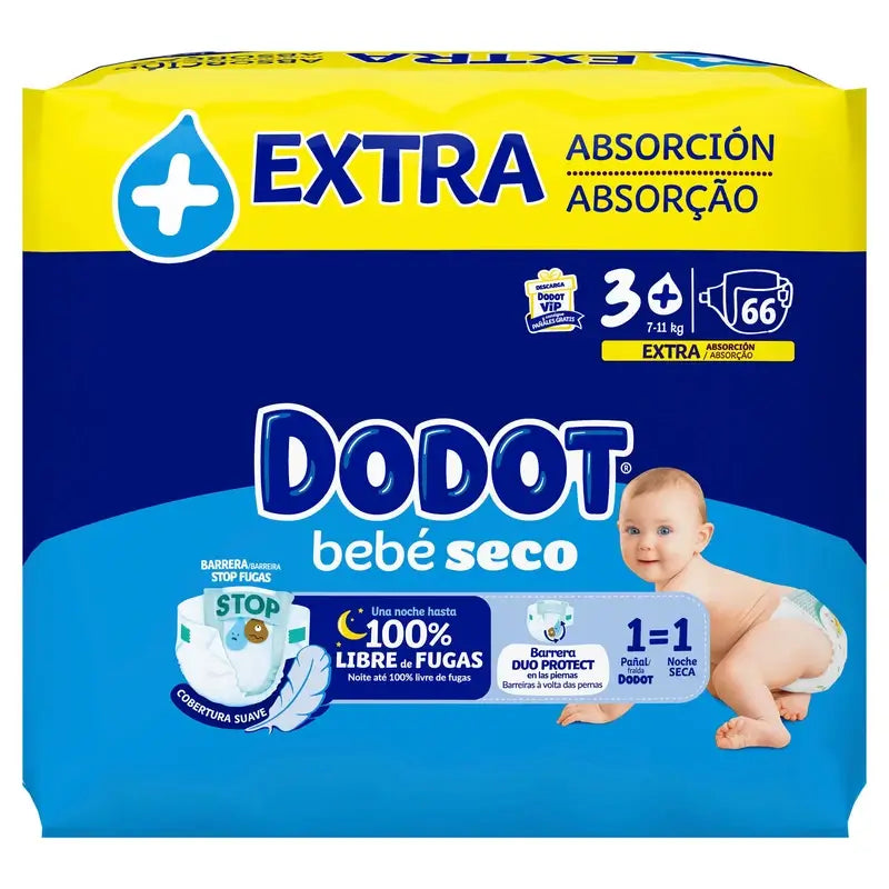 Dodot Baby Dry Größe 3+ (7-11 Kg), 66 Windeln
