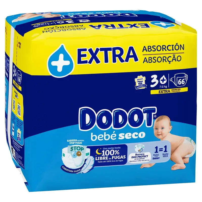 Dodot Baby Dry Größe 3+ (7-11 Kg), 66 Windeln