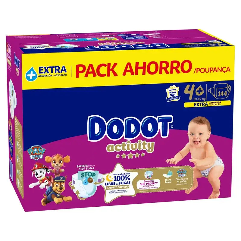 Dodot Activity Größe 4+, 10kg-15kg, 144 Windeln