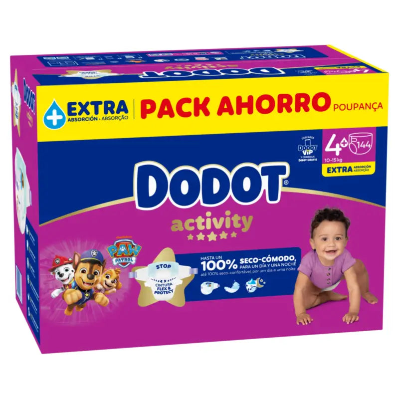Dodot Activity Größe 4+, 10kg-15kg, 144 Windeln
