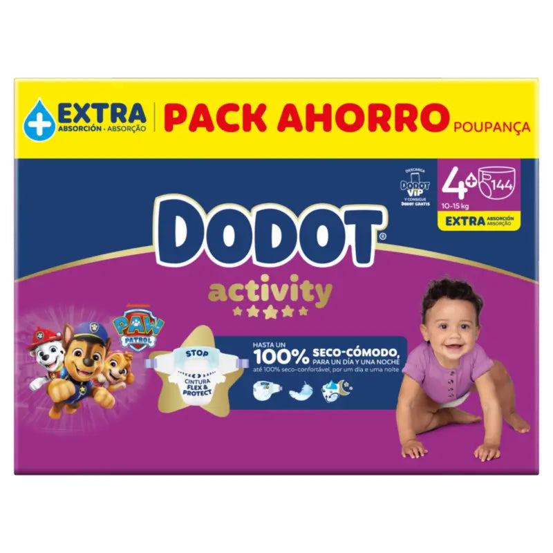 Dodot Activity Größe 4+, 10kg-15kg, 144 Windeln