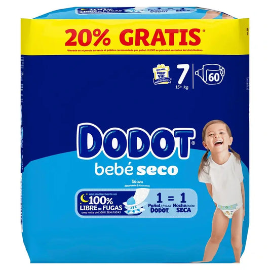 Dodot Baby-Dry Nappies Size 7, 15Kg+ , 60 nappies