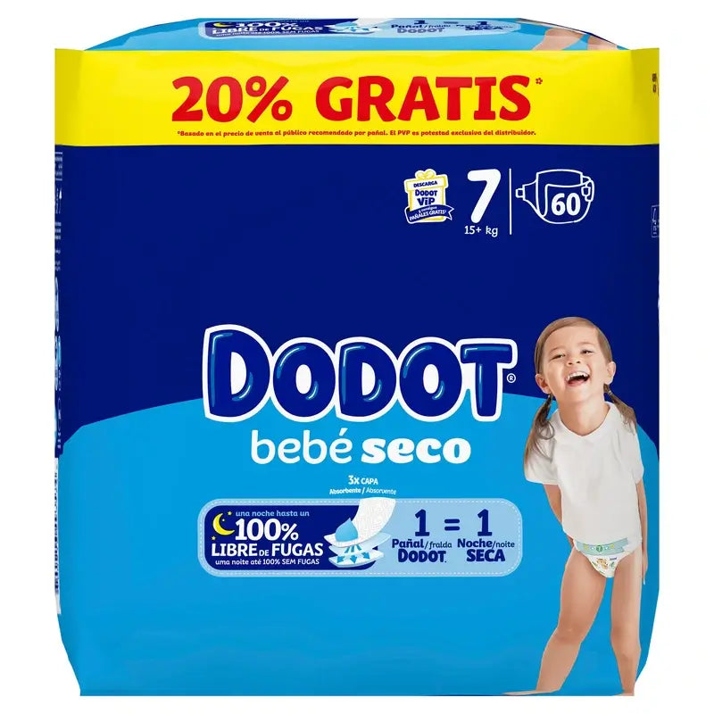 Dodot Baby Dry Größe 7, 15Kg+, 60 Windeln