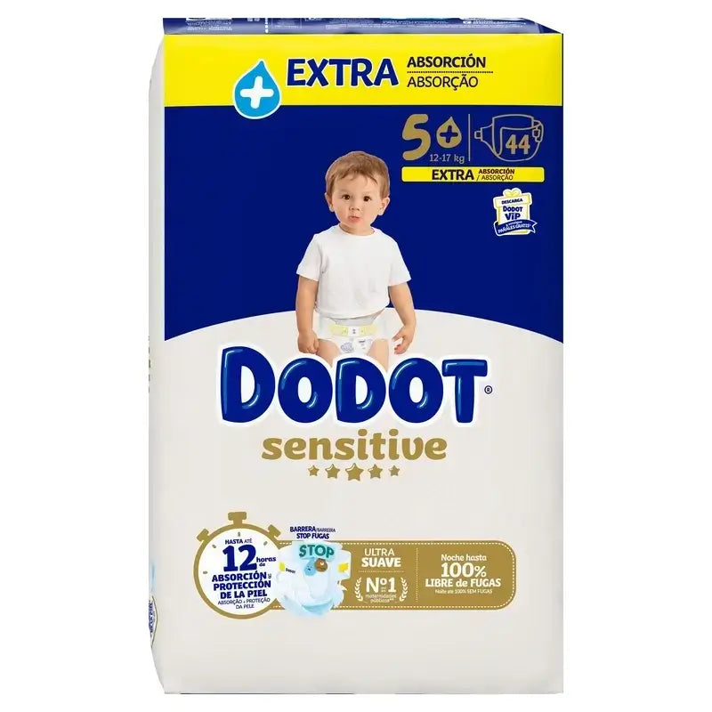 Dodot Sensitive Größe 5, 2 x 44 Windeln + Pure Aqua Baby Wipes 288 Stück.