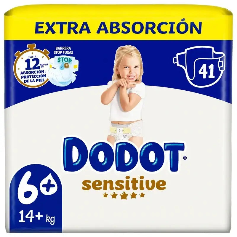 Dodot Sensitive Größe 6 Extra-Jumbo, Packung 2 x 41 Windeln + Pure Aqua Baby Wipes, 288 Stück.