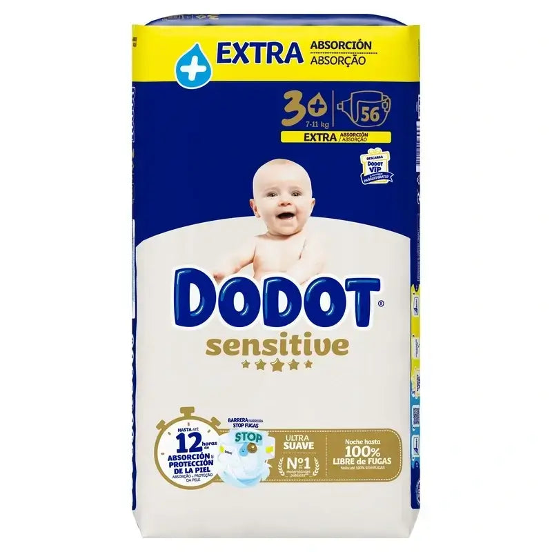 Dodot Sensitive Extra Jumbo Windel Größe 3+, Packung 2 x 56 Windeln