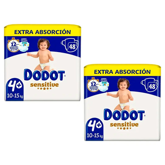 Dodot Sensitive Windeln Extra Saugfähig 10-15 kg Größe 4+, Packung 2 x 48 Stück