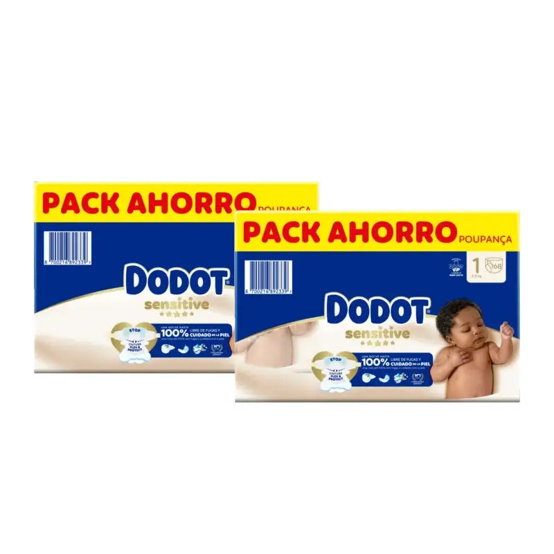 Dodot Sensitive Size 1 Nappies 2–5 kg, Pack of 2 × 168