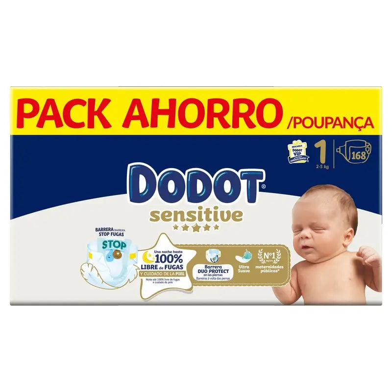 Dodot Sensitive Größe 1, Windeln, 2Kg-5Kg , 168 Stück