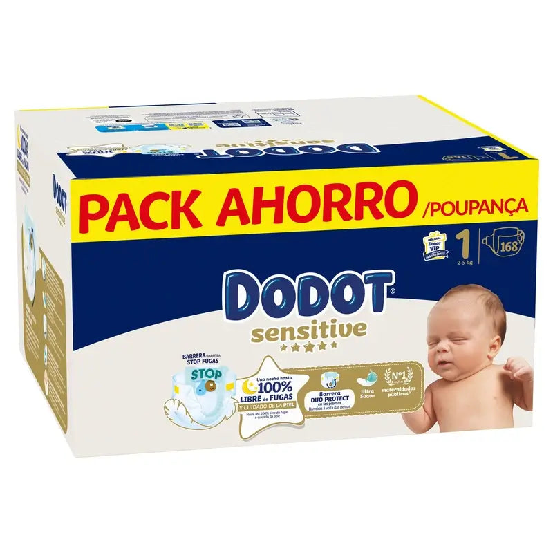 Dodot Sensitive Größe 1, Windeln, 2Kg-5Kg , 168 Stück