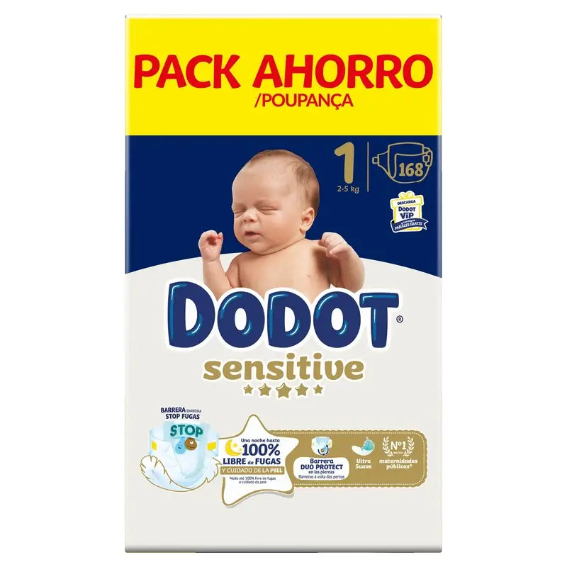 Dodot Sensitive Größe 1, Windeln, 2Kg-5Kg , 168 Stück