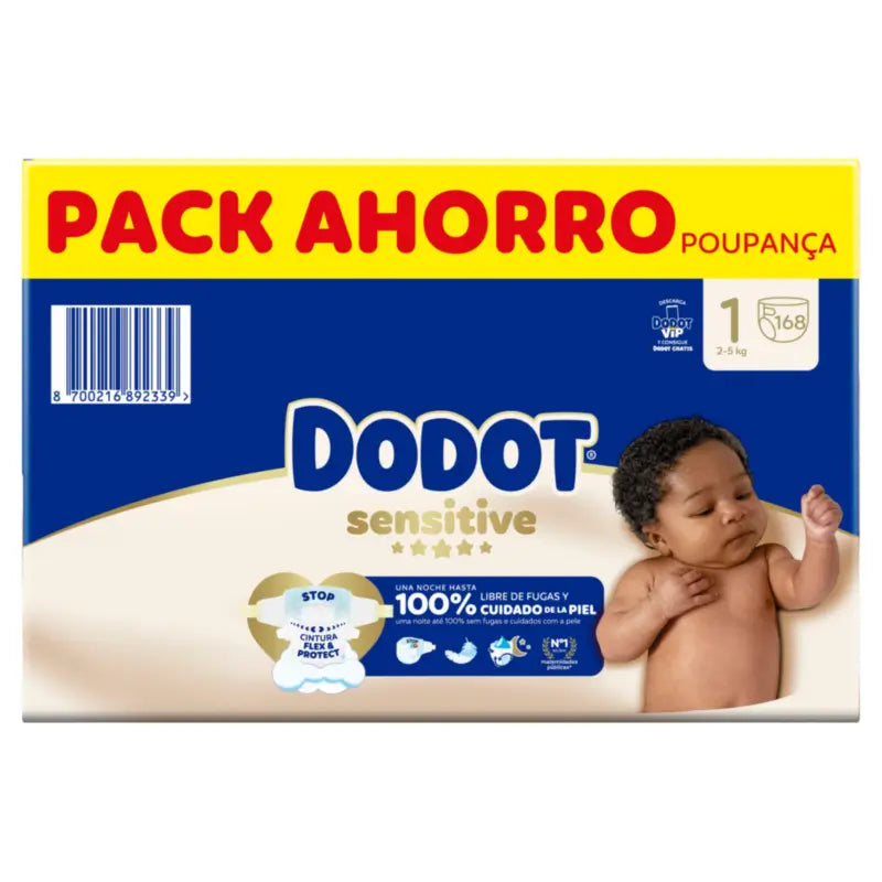 Dodot Sensitive Größe 1, Windeln, 2Kg-5Kg , 168 Stück