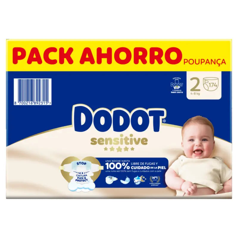 Dodot Sensitive Größe 2, Windeln, 4Kg-8Kg , 174 Stück