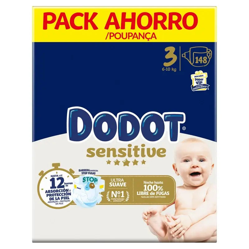 Dodot Sensitive Größe 3, Windeln, 6Kg-10Kg , 148 Stück