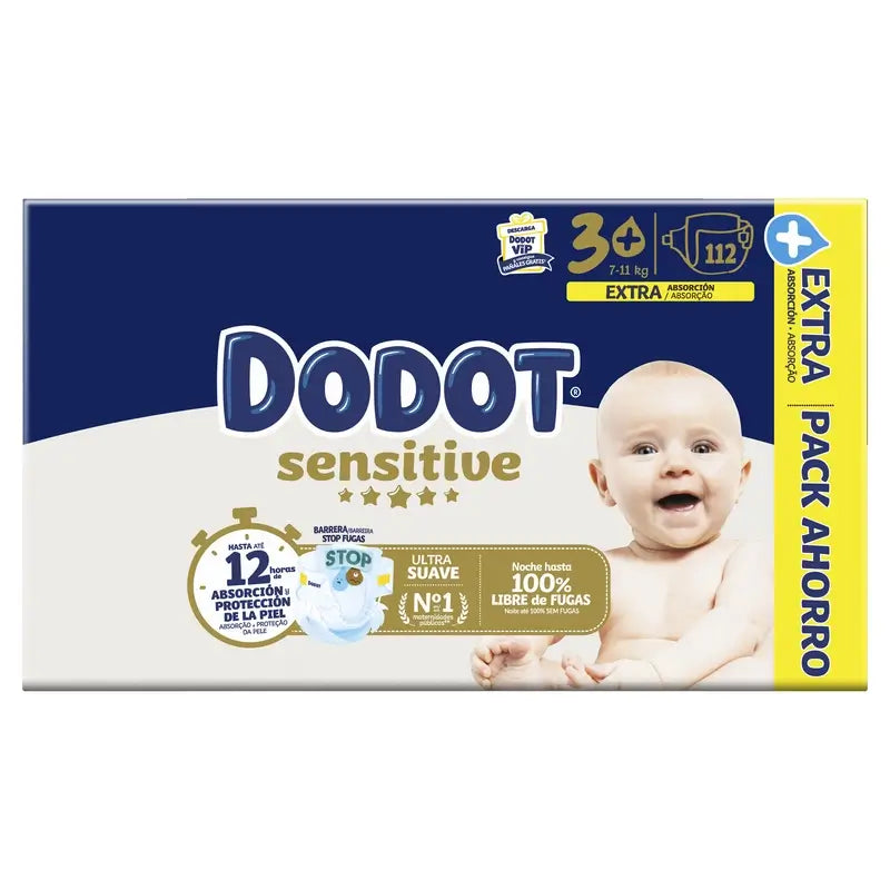 Dodot Sensitive Extra-Box Größe 3+, 112 Windeln