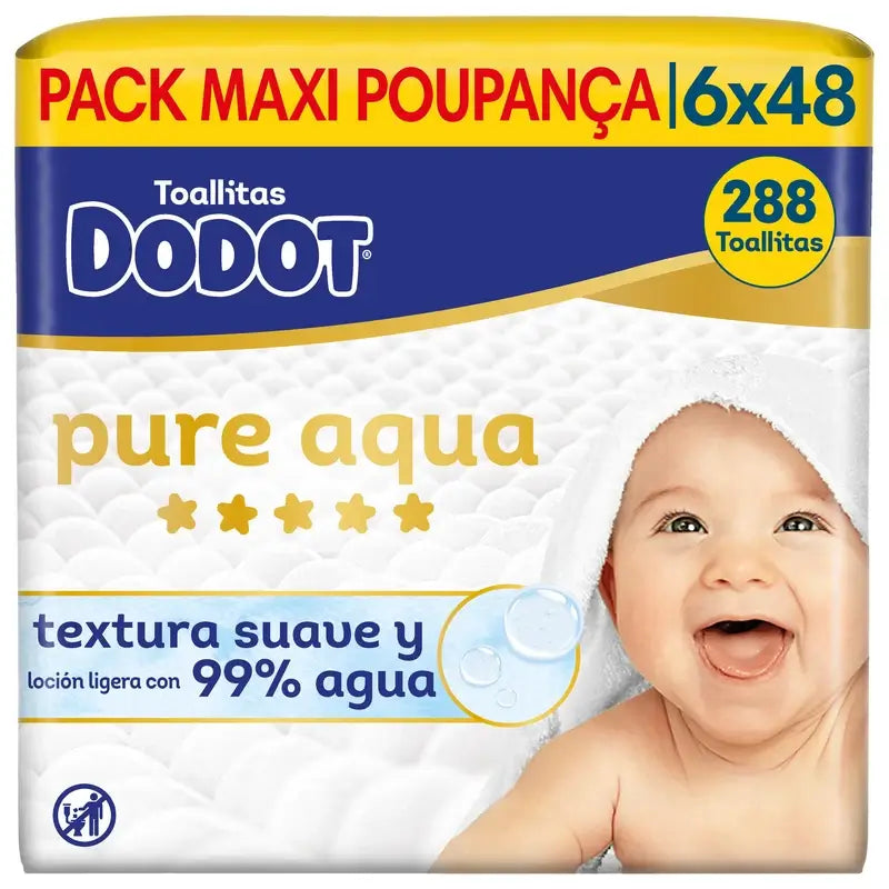 Dodot Pure Aqua Wischtücher, 6x48, 288 Stück.