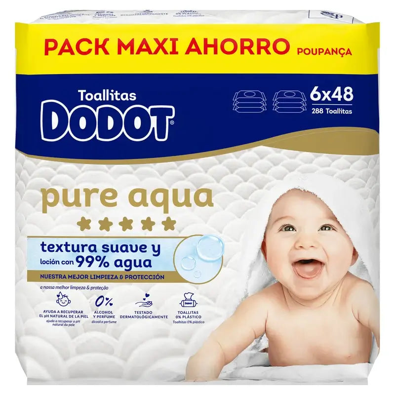 Dodot Pure Aqua Wischtücher, 6x48, 288 Stück.