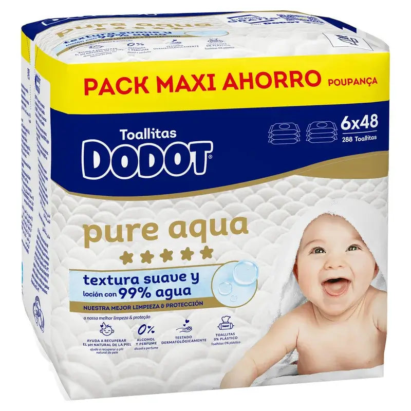Dodot Pure Aqua Wischtücher, 6x48, 288 Stück.