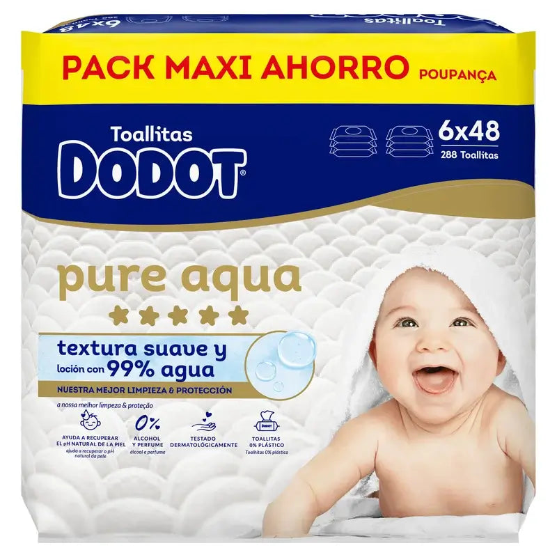 Dodot Pure Aqua Wischtücher, 6x48, 288 Stück.