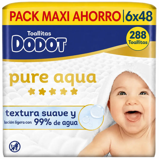 Dodot Pure Aqua Wischtücher, 6x48, 288 Stück.