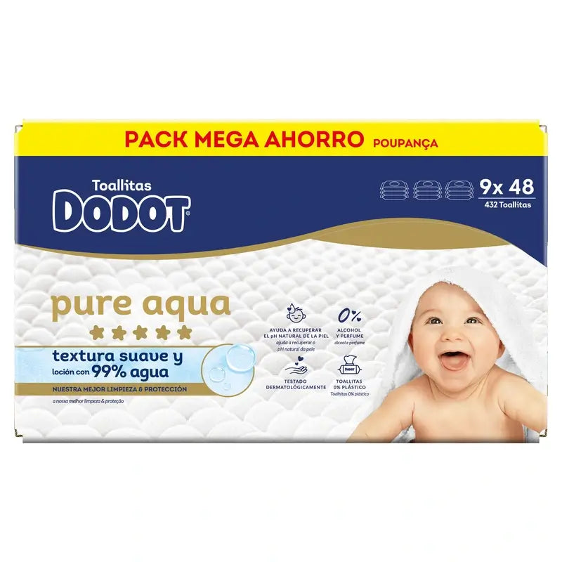 Dodot Pure Aqua Wischtücher, 9x48, 432 Stück.