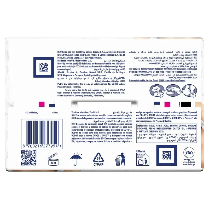 Dodot Pure Aqua Wischtücher, 9x48, 432 Stück.
