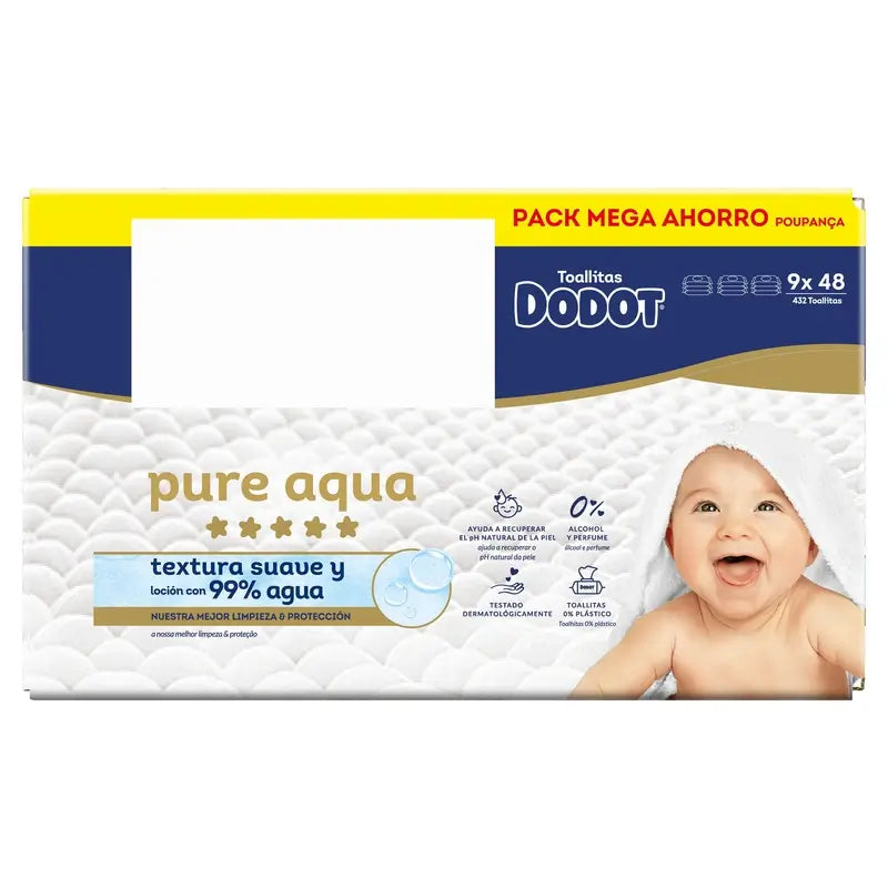 Dodot Pure Aqua Wischtücher, 9x48, 432 Stück.