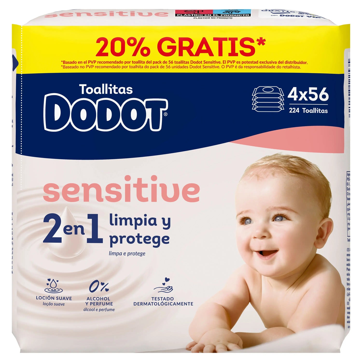 Dodot Sensitive Wischtücher, 4x56, 224 Stück (20% FREE)