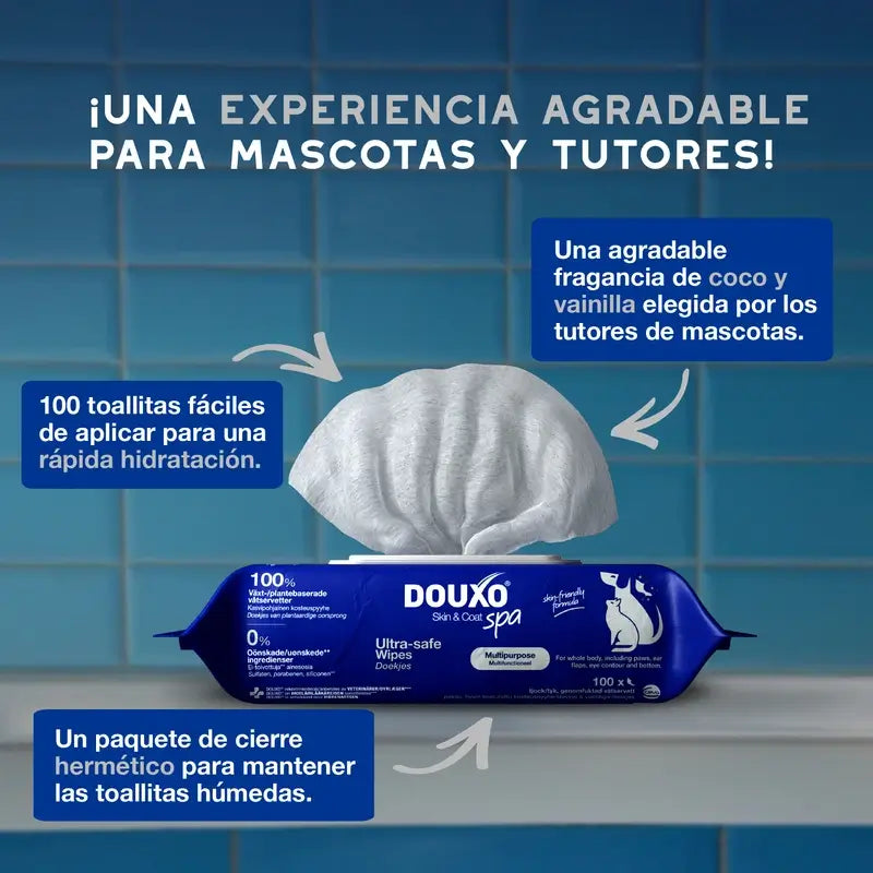 Douxo Skin & Coat Spa Mehrzwecktücher für Hunde und Katzen, 100 Stück.