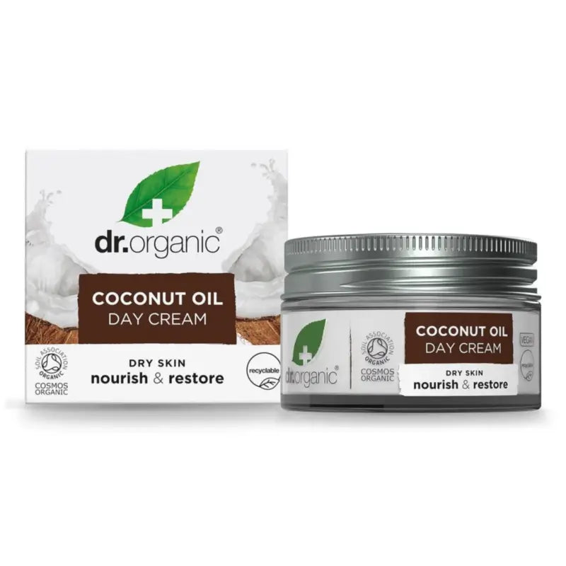 Dr.Organic Tagescreme mit nativem Kokosöl – für trockene bis sehr trockene Haut, 50 ml