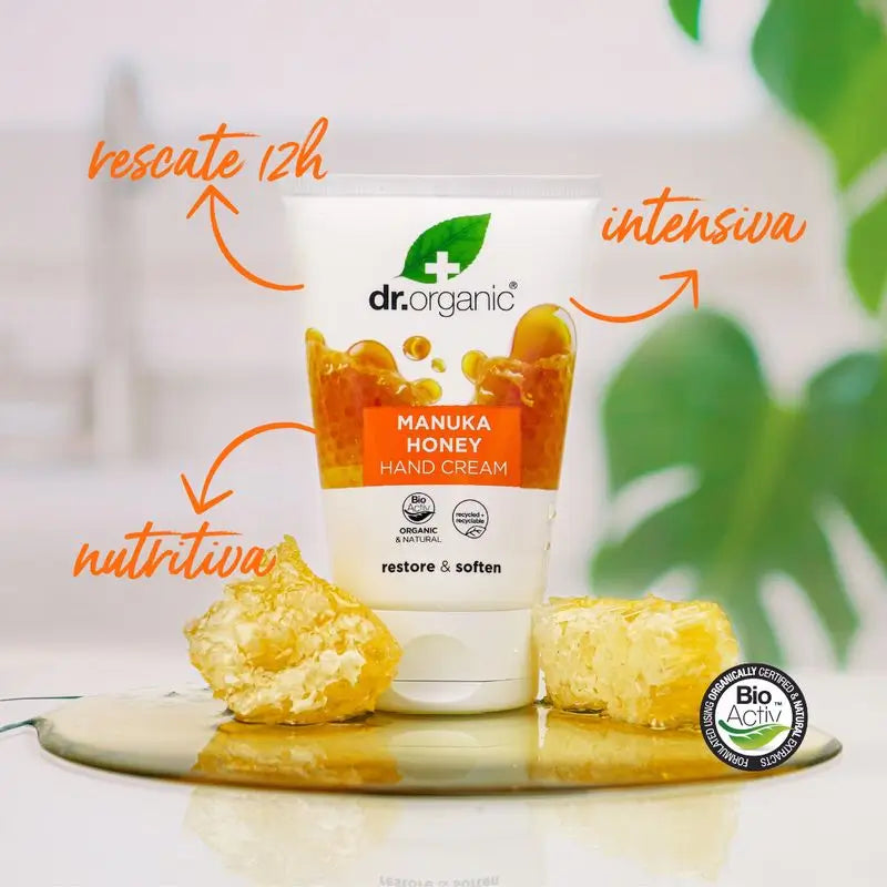 Dr.Organic Manuka Honig Hand- und Nagelcreme für trockene und empfindliche Haut, 125 ml