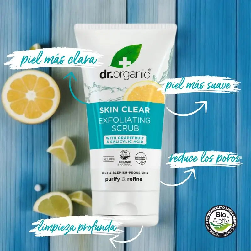 Dr.Organic Skin Clear Facial Scrub Akne oder fettige Haut, 150 ml