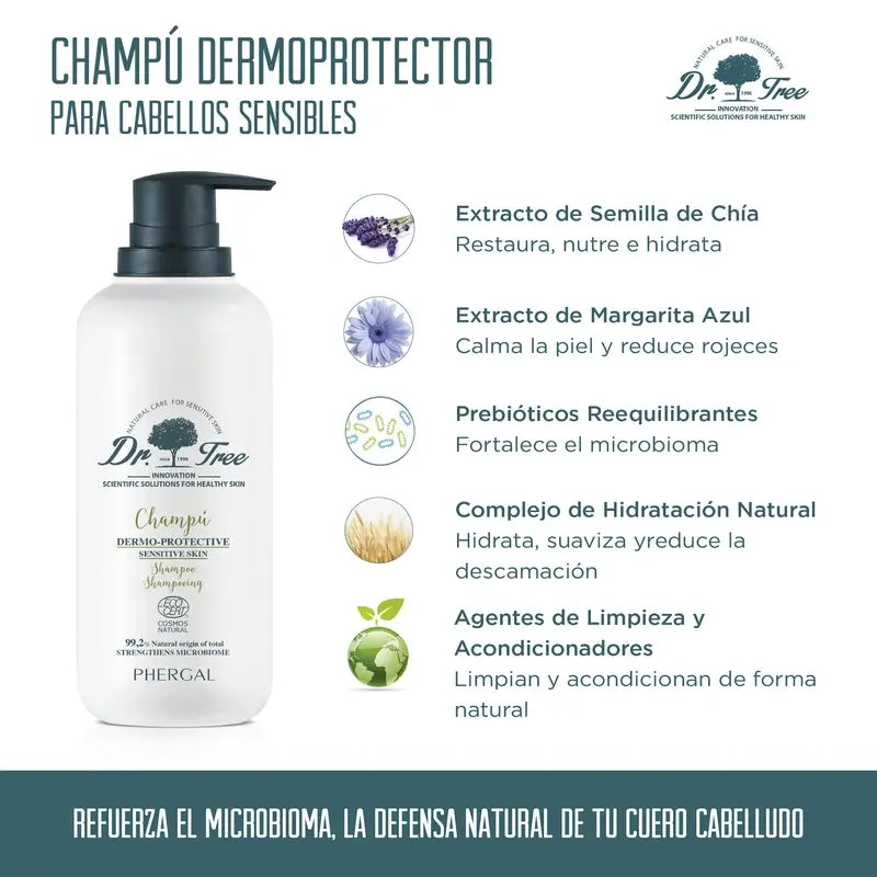 Dr. Tree Natural Dermo-Protective Shampoo für empfindliche Kopfhaut 400 Ml