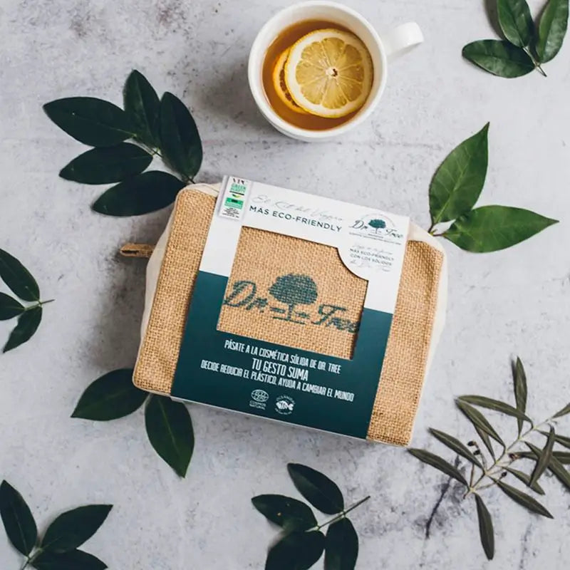Dr. Tree Kulturtasche Travel Kit Shampoo Solid Gel + Zahnbürste Bambus