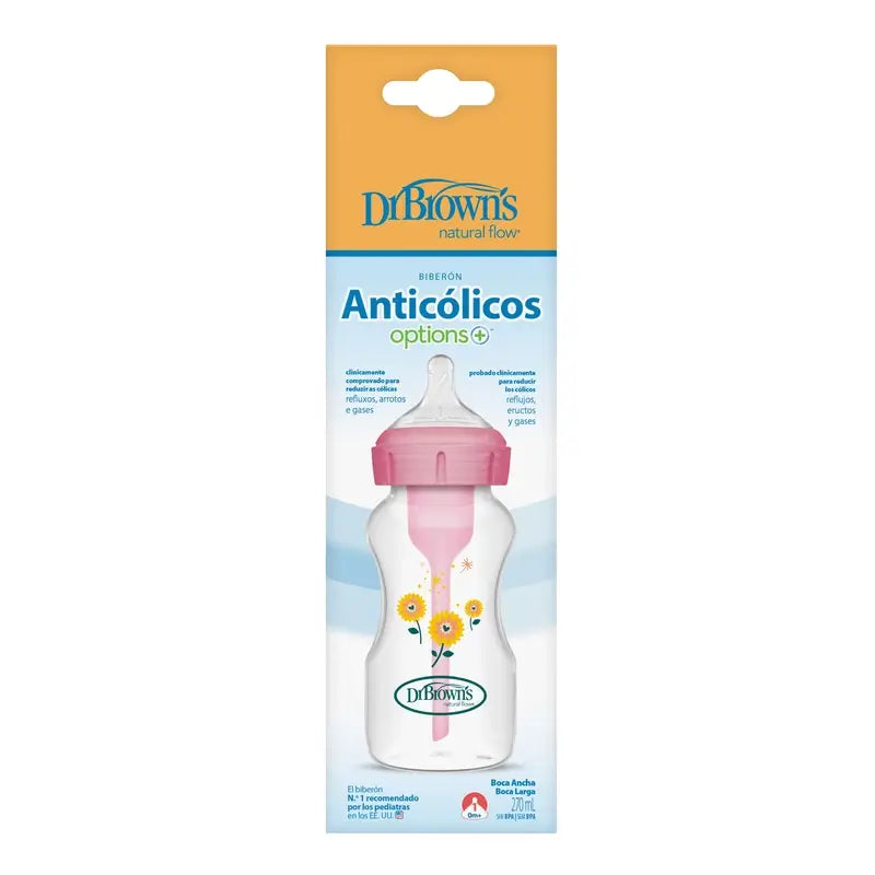 Dr.Brown's Wide Mouth Babyflasche Rosa Blumen Pp Optionen+ , 270 ml