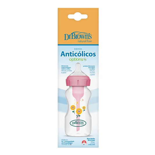 Dr.Brown's Wide Mouth Babyflasche Rosa Blumen Pp Optionen+ , 270 ml