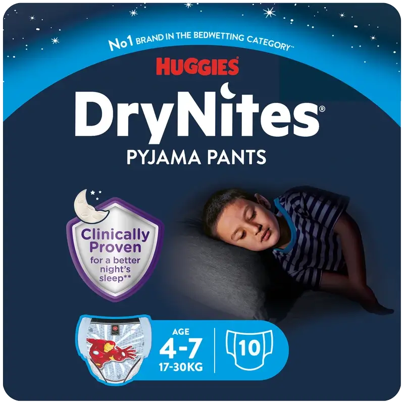 Drynites Nacht-Windeln Größe 4-7 Kind, 10 Stück.