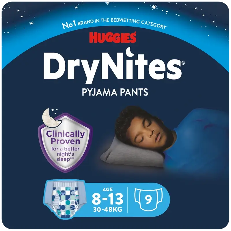 Drynites Nighttime Nappies Size 8-13 Boy, 9 pieces