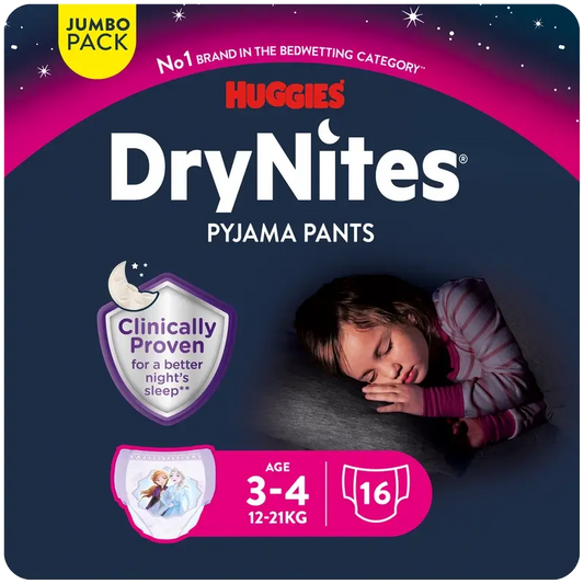 Drynites Größe 3-4 Mädchen Nachtwindeln , 16 Stück.