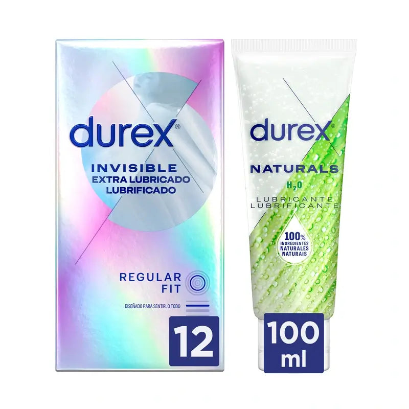 Durex Invisible Kondome Extra Lubricated + Naturals Gleitmittel (Grün)