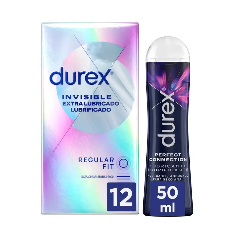 Durex Invisible Extra Lubricated 12 Kondome + Perfect Connection Gleitmittel 50 ml
