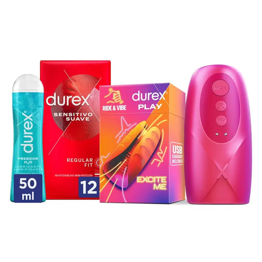 Durex Freshness Lubricant 50ml + Ride&Vibe Penis Masturbator + Soft Sensitive Kondome 12 Stück.