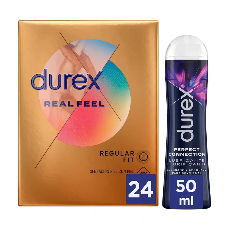 Durex Real Feel Kondome 24 Stück + Perfect Connection Gleitmittel 50 ml