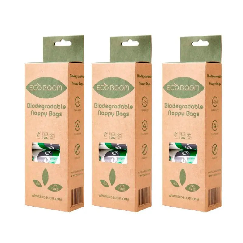 Eco Boom Pack Biologisch abbaubare Windel- und Höschenbeutel, 3 x 100 Stück.