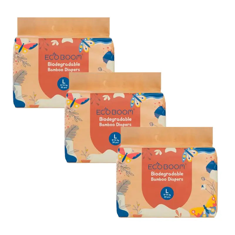 Eco Boom Pack 3X Bamboo Windel Joy L 4, 90 Stück.