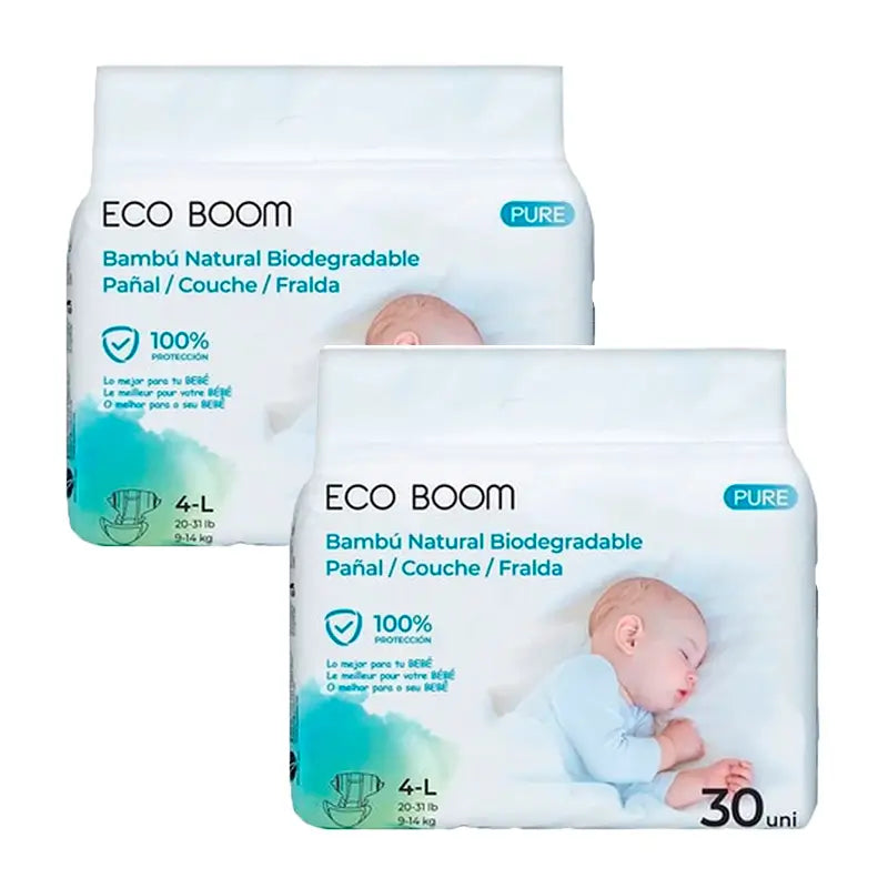 Eco Boom Pack 2X Bamboo Windel Pure L 4, 60 Stück.