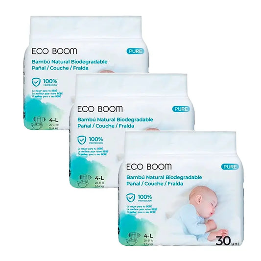 Eco Boom Pack 3X Bamboo Windel Pure L 4, 90 Stück.