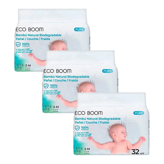 Eco Boom Pack 3X Pure M 3 Bamboo Windel 3, 96 Stück