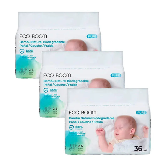 Eco Boom Pack 3X Bamboo Pure S 2 Windeln, 108 Stück.